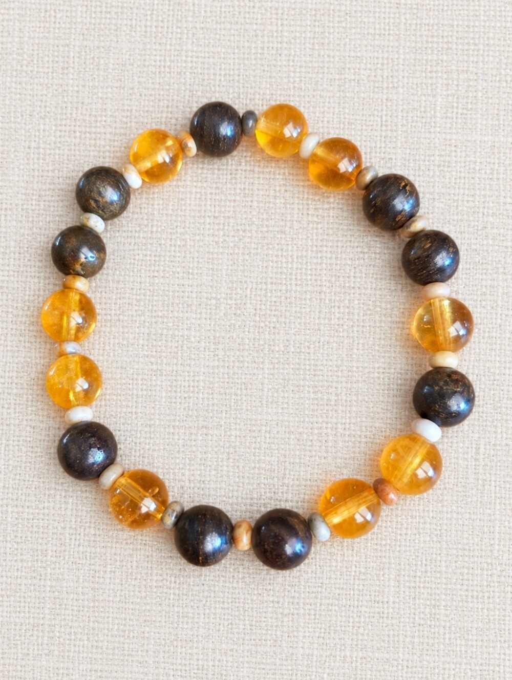 Bronzite & Citrine Beaded Stretch Bracelet | Handmade